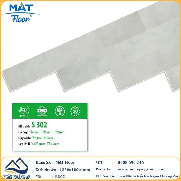 Sàn Nhựa Hèm Khóa Giả Bê Tông MAT Floor S302 