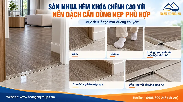 Sàn Nhựa Hèm Khóa Chênh Cao Với Nền Gạch Cần Dùng Nẹp Phù Hợp Sàn Nhựa Hèm Khóa Chênh Cao Với Nền Gạch Cần Dùng Nẹp Phù Hợp