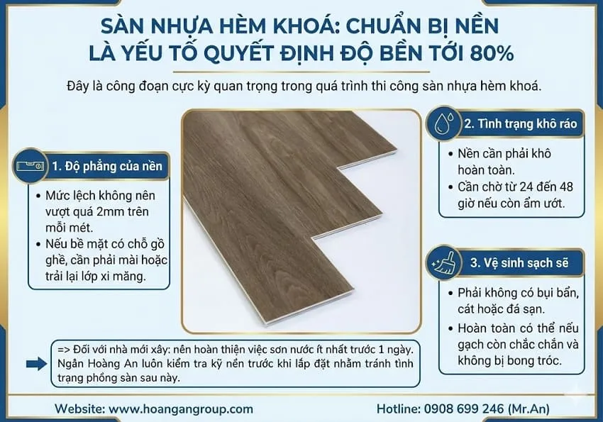 Sàn Nhựa Hèm Khoá: Chuẩn Bị Nền Là Yếu Tố Quyết Định Độ Bền tới 80% Sàn Nhựa Hèm Khoá: Chuẩn Bị Nền Là Yếu Tố Quyết Định Độ Bền tới 80%