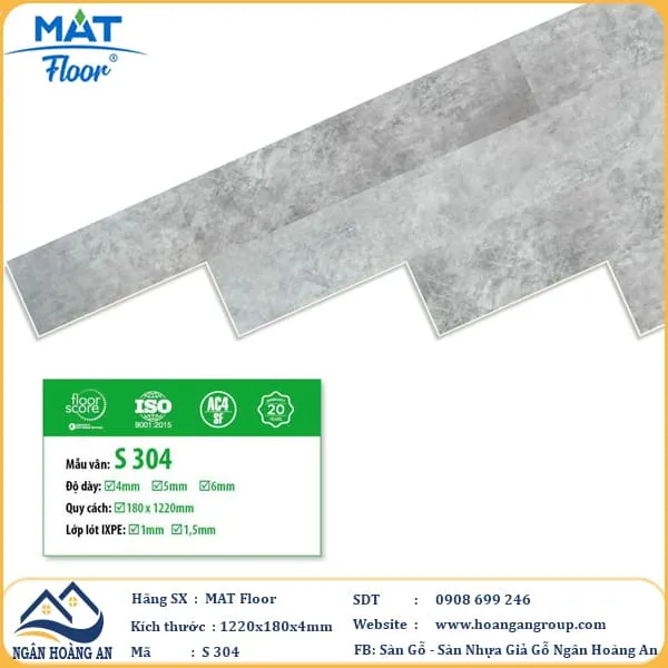 Sàn Nhựa Hèm Khóa Giả Bê Tông MAT Floor S304