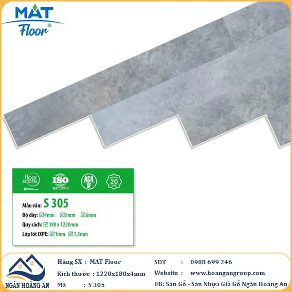 Sàn Nhựa Hèm Khóa Giả Bê Tông MAT Floor S305 Sàn Nhựa Hèm Khóa Giả Bê Tông MAT Floor S305
