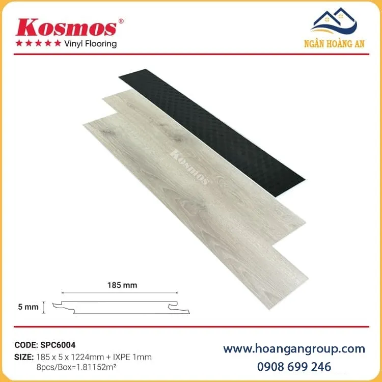 Sàn Nhựa Hèm Khoá Giả Gỗ Kosmos SPC6004 Đế Cao Su 5mm Sàn Nhựa Hèm Khoá Giả Gỗ Kosmos SPC6004 Đế Cao Su 5mm