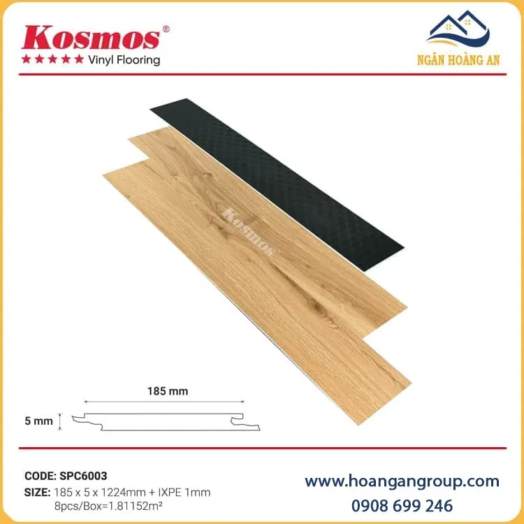Sàn Nhựa Hèm Khoá Giả Gỗ Kosmos SPC6003 Đế Cao Su 5mm Sàn Nhựa Hèm Khoá Giả Gỗ Kosmos SPC6003 Đế Cao Su 5mm