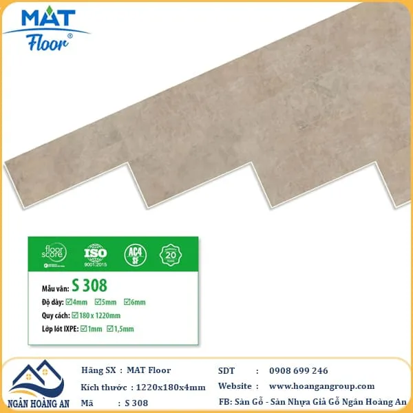 Sàn Nhựa Hèm Khóa Giả Vân Đá MAT Floor S308