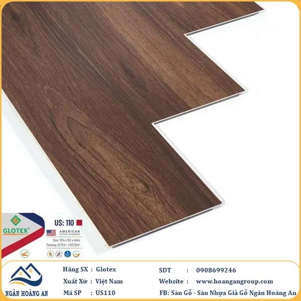 Sàn Nhựa Hèm Khóa Giả Gỗ Glotex Có Đế Cao Su US110