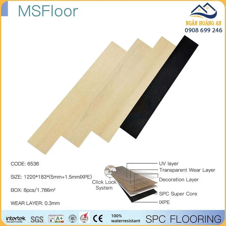 Sàn Nhựa Hèm Khóa MsFloor SPC 5mm 6536 Vân Gỗ