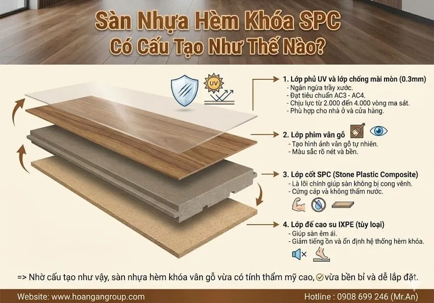Sàn Nhựa Hèm Khóa SPC Có Cấu Tạo Như Thế Nào?