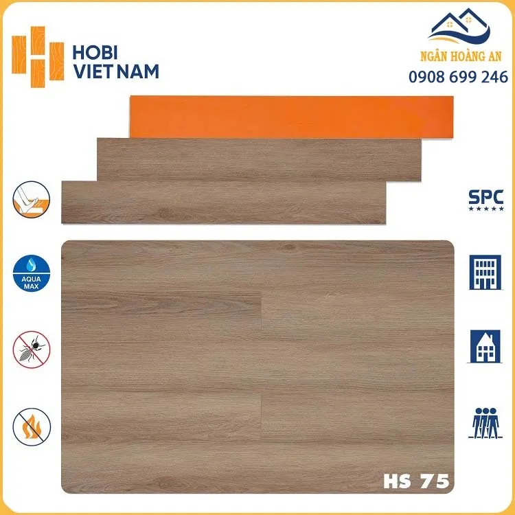 Sàn Nhựa Hèm Khoá SPC 7mm Hobiwood HS75 Sàn Nhựa Hèm Khoá SPC 7mm Hobiwood HS75