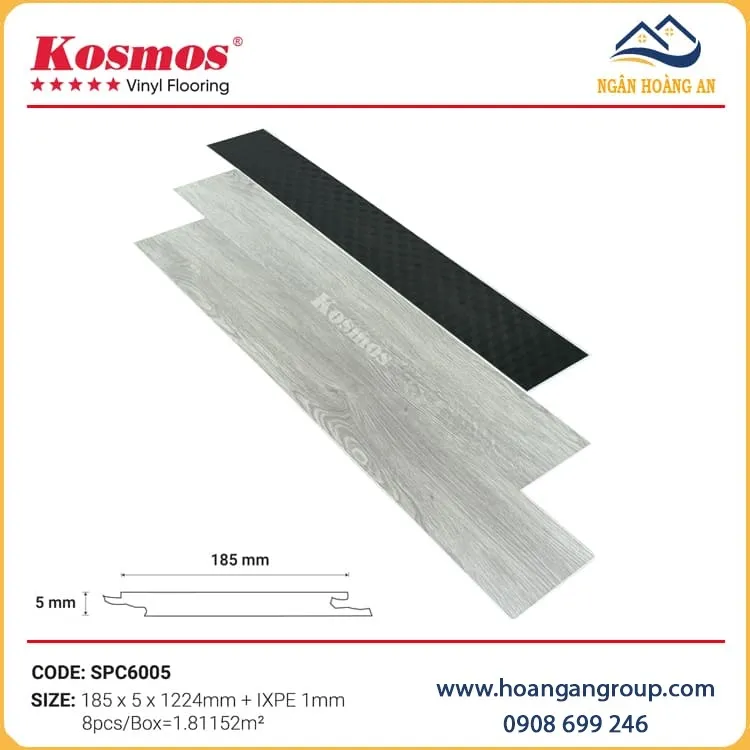 Sàn Nhựa Hèm Khóa Vân Gỗ Kosmos SPC6005 Đế Cao Su 5mm Sàn Nhựa Hèm Khóa Vân Gỗ Kosmos SPC6005 Đế Cao Su 5mm