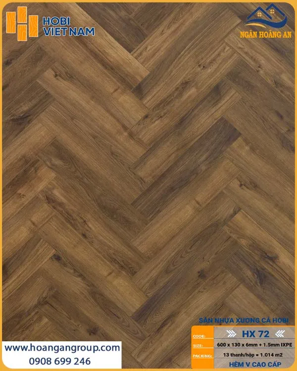 Sàn Nhựa HobiWood Xương Cá 6mm HX72 Vân Gỗ Nâu Đậm Sàn Nhựa HobiWood Xương Cá 6mm HX72 Vân Gỗ Nâu Đậm