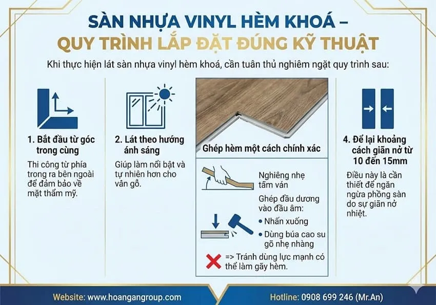 Sàn Nhựa Vinyl Hèm Khoá – Quy Trình Lắp Đặt Đúng Kỹ Thuật Sàn Nhựa Vinyl Hèm Khoá – Quy Trình Lắp Đặt Đúng Kỹ Thuật
