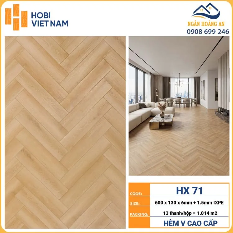 Sàn Nhựa Xương Cá HobiWood 6mm HX71 Vân Gỗ Xám Nhạt