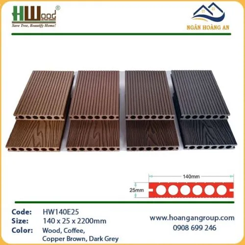Sàn Gỗ Nhựa Ngoài Trời Lỗ Tròn Vân 3D Hwood HW140E25
