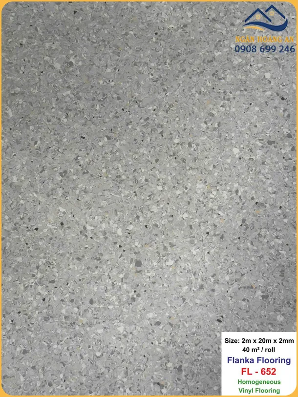 Sàn Vinyl Cuộn Flanka 2mm FL-652 Màu Xám Đốm Trắng