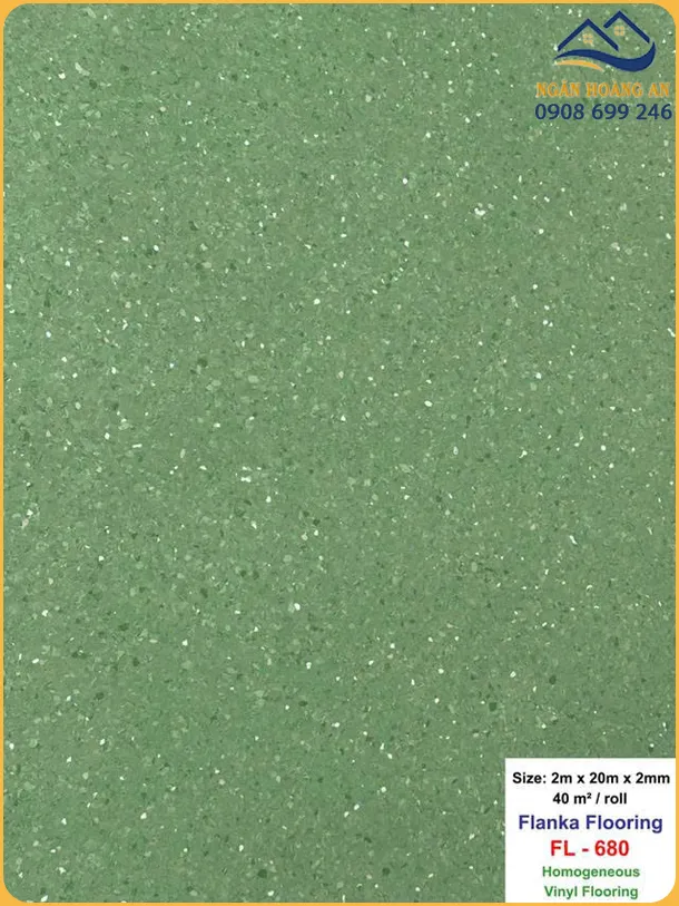 Sàn Vinyl Cuộn Flanka 2mm FL-680 Xanh Lá Đốm Trắng