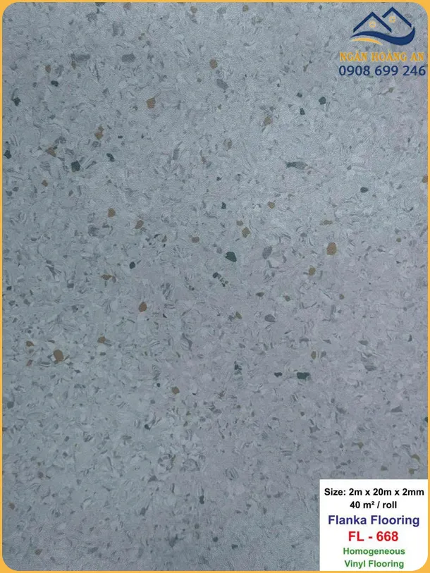Sàn Vinyl Cuộn Kháng Khuẩn Flanka 2mm FL-668 Xám Đa Sắc
