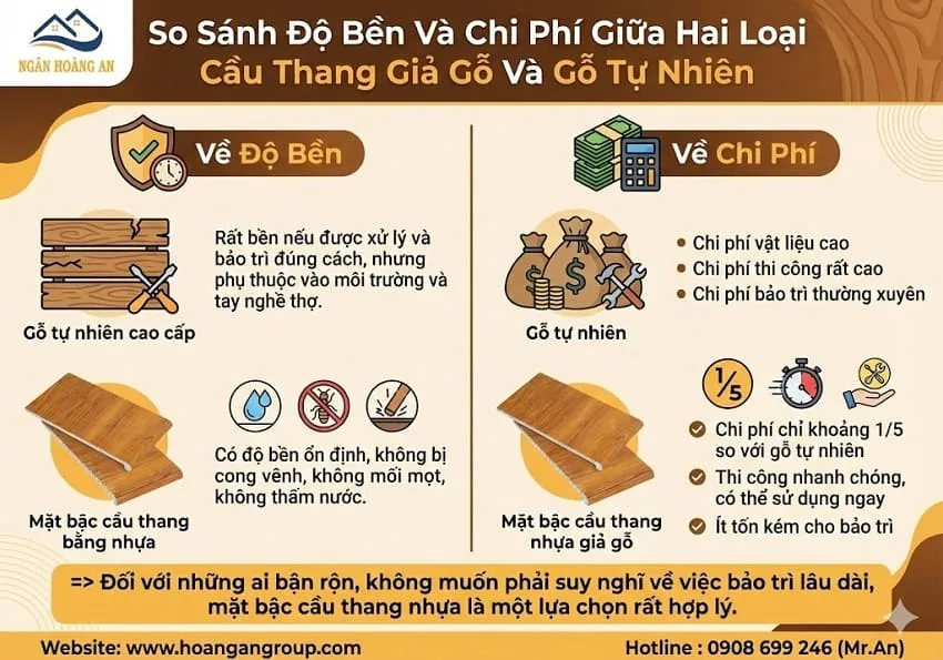 So Sánh Độ Bền Và Chi Phí Giữa Hai Loại Cầu Thang Giả Gỗ Và Gỗ Tự Nhiên