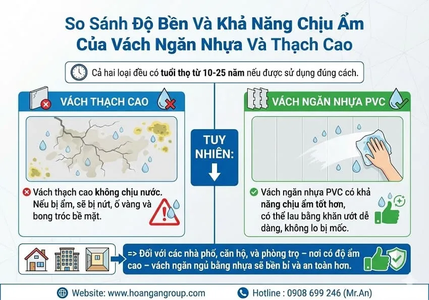 So Sánh Độ Bền Và Khả Năng Chịu Ẩm Của Vách Ngăn Nhựa Và Thạch Cao