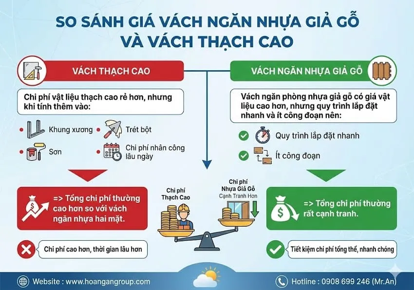 So Sánh Giá Vách Ngăn Nhựa Giả Gỗ Và Vách Thạch Cao