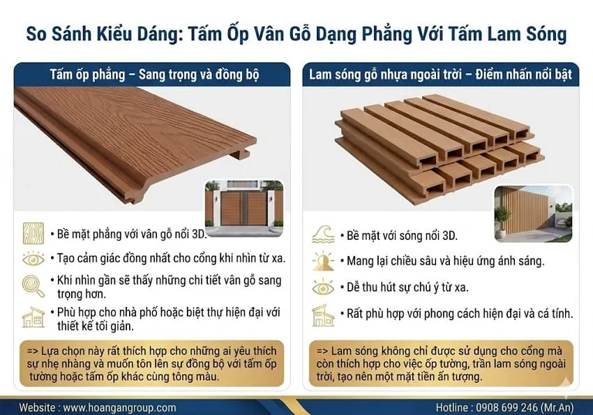 So Sánh Kiểu Dáng: Tấm Ốp Vân Gỗ Dạng Phẳng Với Tấm Lam Sóng