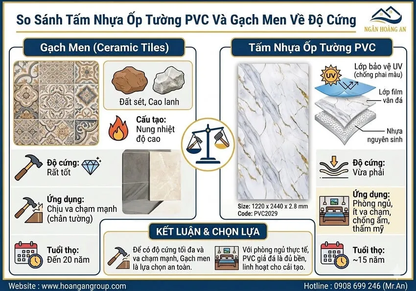 So Sánh Tấm Nhựa Ốp Tường PVC Và Gạch Men Về Độ Cứng