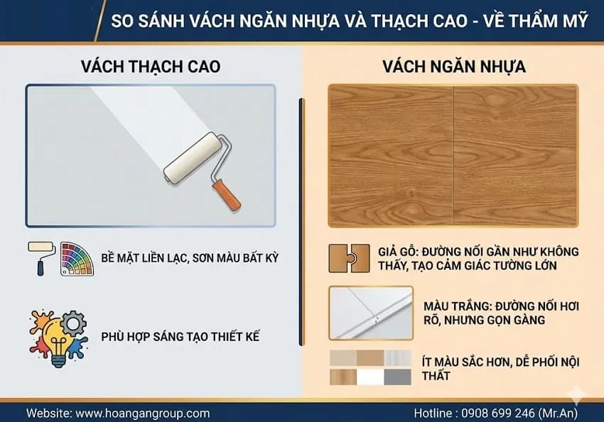 So Sánh Vách Ngăn Nhựa Và Thạch Cao Về Thẩm Mỹ