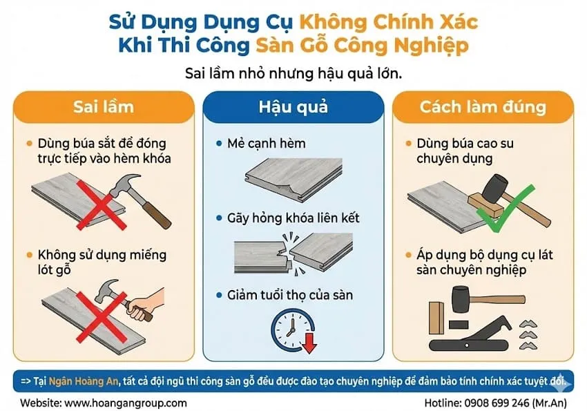 Sử Dụng Dụng Cụ Không Chính Xác Khi Thi Công Sàn Gỗ Công Nghiệp