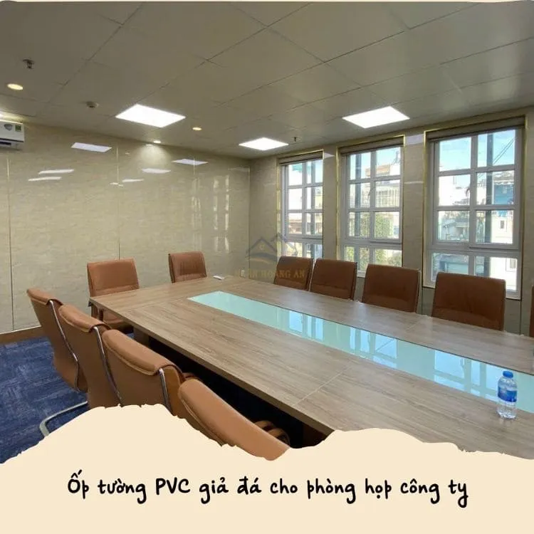 Ốp Tường Phòng Họp Bằng Tấm PVC Giả Vân Đá