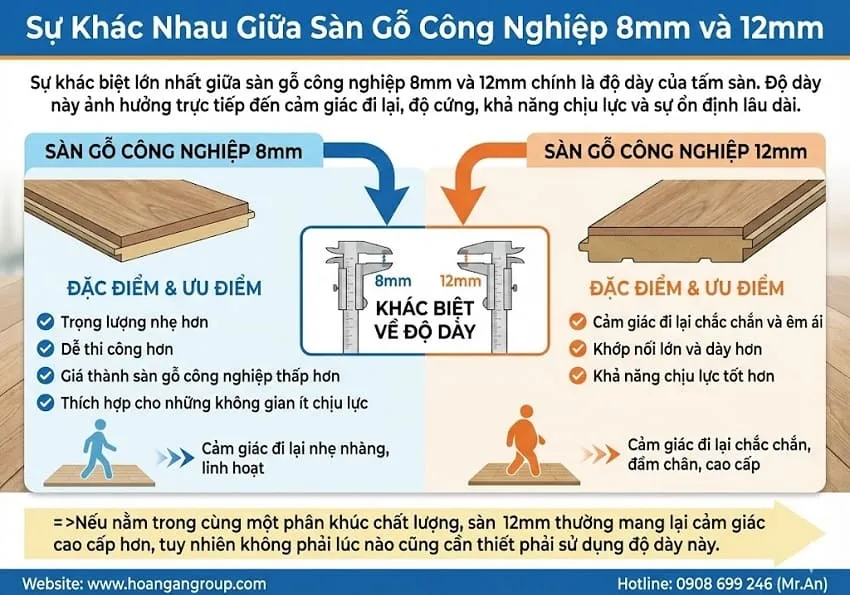 Sự Khác Nhau Giữa Sàn Gỗ Công Nghiệp 8mm và 12mm Sự Khác Nhau Giữa Sàn Gỗ Công Nghiệp 8mm và 12mm