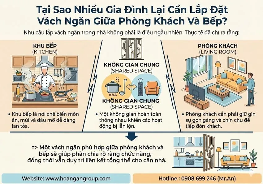 Tại Sao Nhiều Gia Đình Lại Cần Lắp Đặt Vách Ngăn Giữa Phòng Khách Và Bếp? Tại Sao Nhiều Gia Đình Lại Cần Lắp Đặt Vách Ngăn Giữa Phòng Khách Và Bếp?