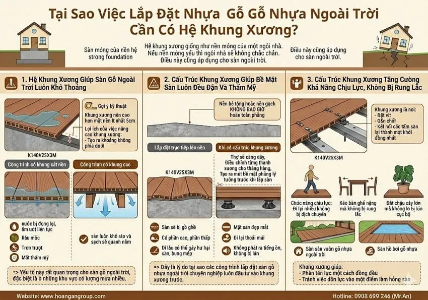 Tại Sao Việc Lắp Đặt Sàn Gỗ Nhựa Ngoài Trời Cần Có Hệ Khung Xương?