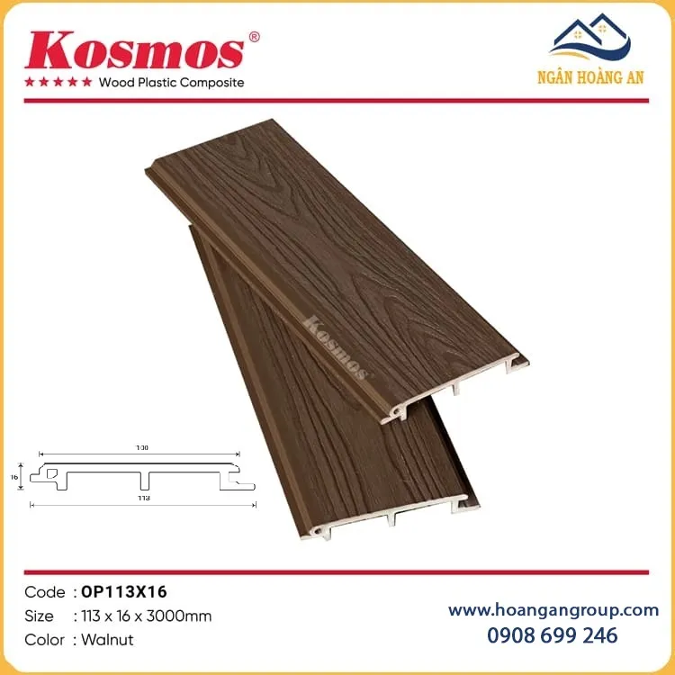 Tấm Ốp Gỗ Nhựa Ngoài Trời Phủ ASA Kosmos OP113X16 Walnut Tấm Ốp Gỗ Nhựa Ngoài Trời Phủ ASA Kosmos OP113X16 Walnut