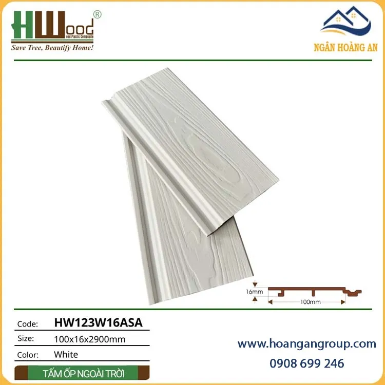 Tấm Gỗ Nhựa Ngoài Trời Phủ ASA Hwood HW123W16ASA White