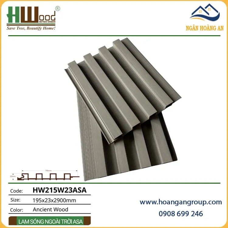 Tấm Lam 4 Sóng Gỗ Nhựa ASA Hwood HW215W23ASA Ancient Wood