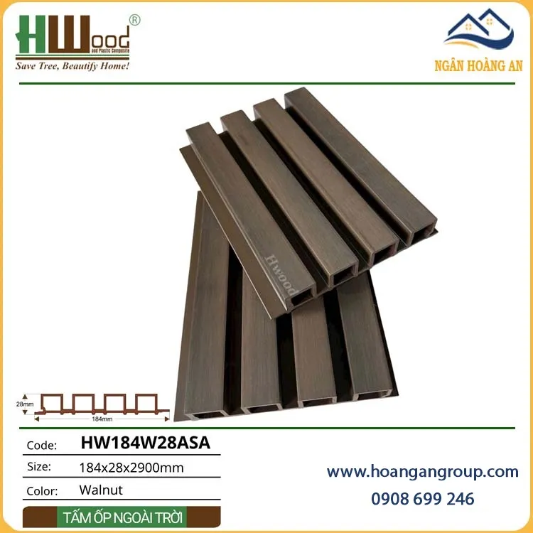 Tấm Lam 4 Sóng Gỗ Nhựa Phủ ASA Hwood HW184W28ASA Walnut Tấm Lam 4 Sóng Gỗ Nhựa Phủ ASA Hwood HW184W28ASA Walnut