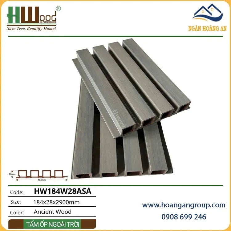 Tấm Lam 4 Sóng Ngoài Trời Phủ ASA Hwood HW184W28ASA Ancient Wood