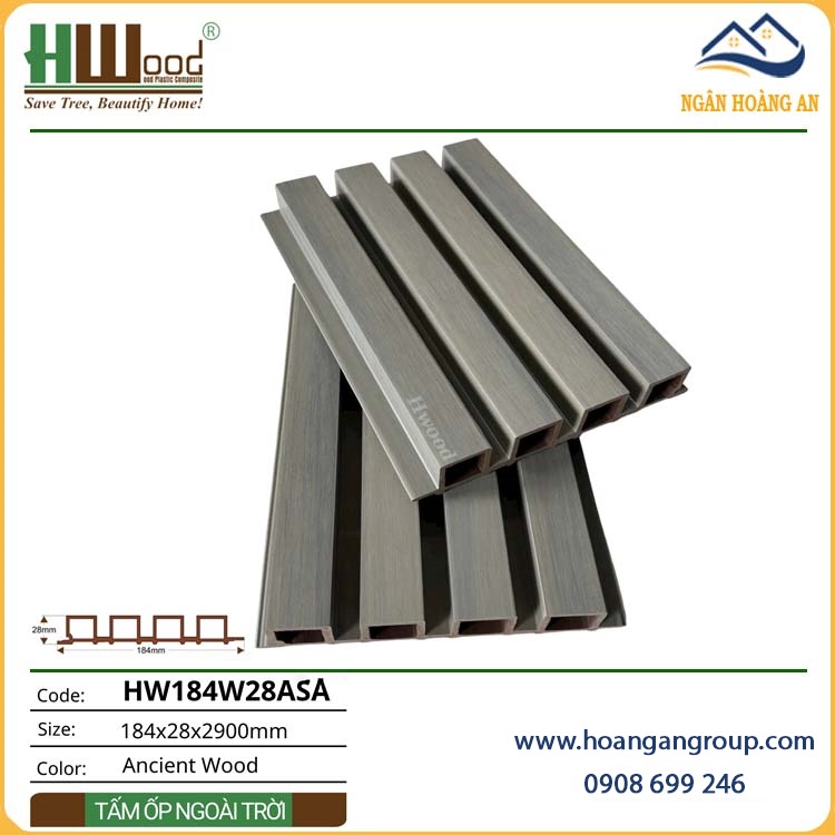 Tấm Lam 4 Sóng Ngoài Trời Phủ ASA Hwood HW184W28ASA Ancient Wood
