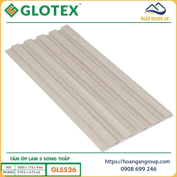 Tấm Lam 5 Sóng Thâp Nhựa Giả Gỗ Ốp Tường  Glotex GLS-526
