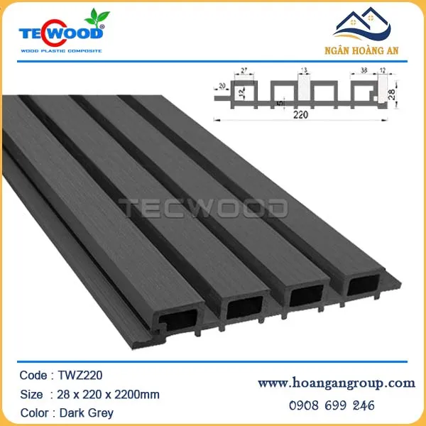 Lam Sóng Gỗ Nhựa Ngoài Trời Tecwood TWZ220 Dark Grey