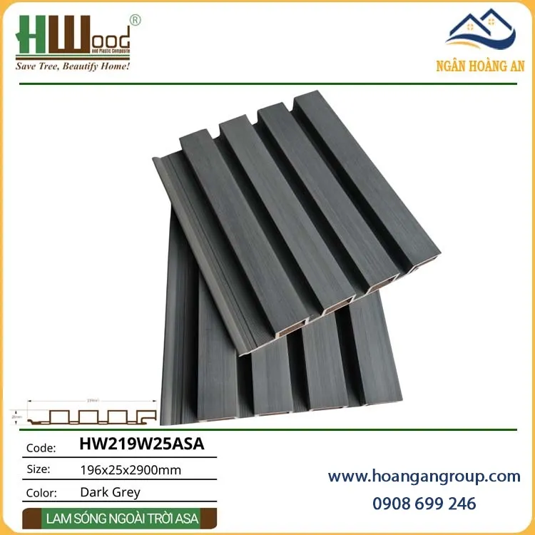 Tấm Lam Sóng Gỗ Nhựa Phủ ASA Hwood HW219W25ASA Dark Grey Tấm Lam Sóng Gỗ Nhựa Phủ ASA Hwood HW219W25ASA Dark Grey