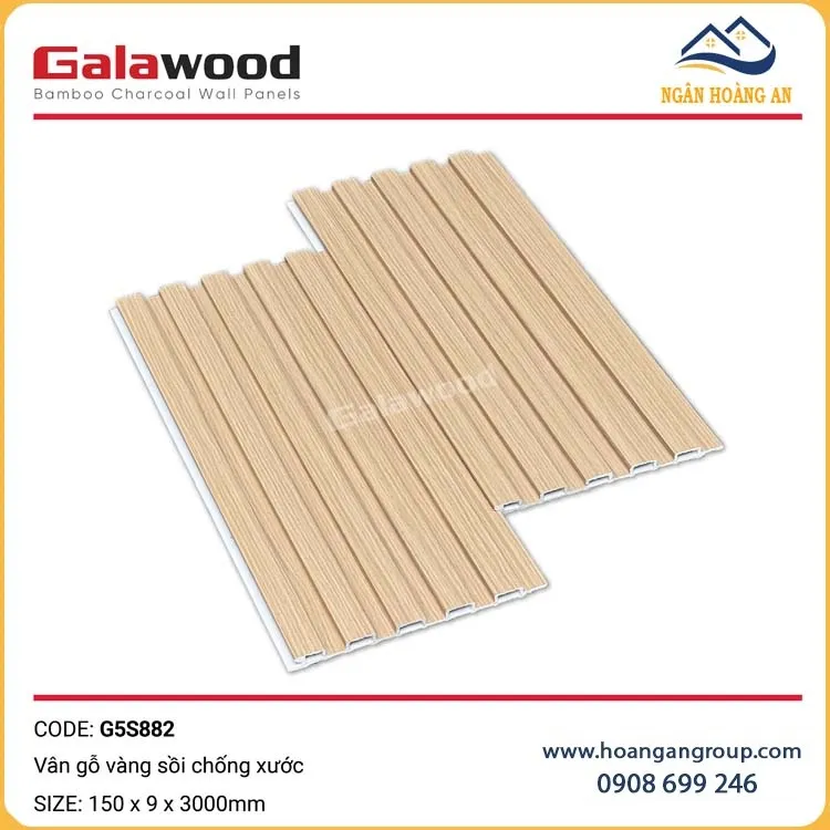 Tấm Ốp Lam Sóng Than Tre Galawood Vân Gỗ Vàng Sồi G5S882