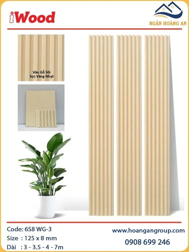Lam Sóng Than Tre Ốp Tường Vân Gỗ Sồi Sọc Vàng Nhạt iWood 6S8 WG-3
