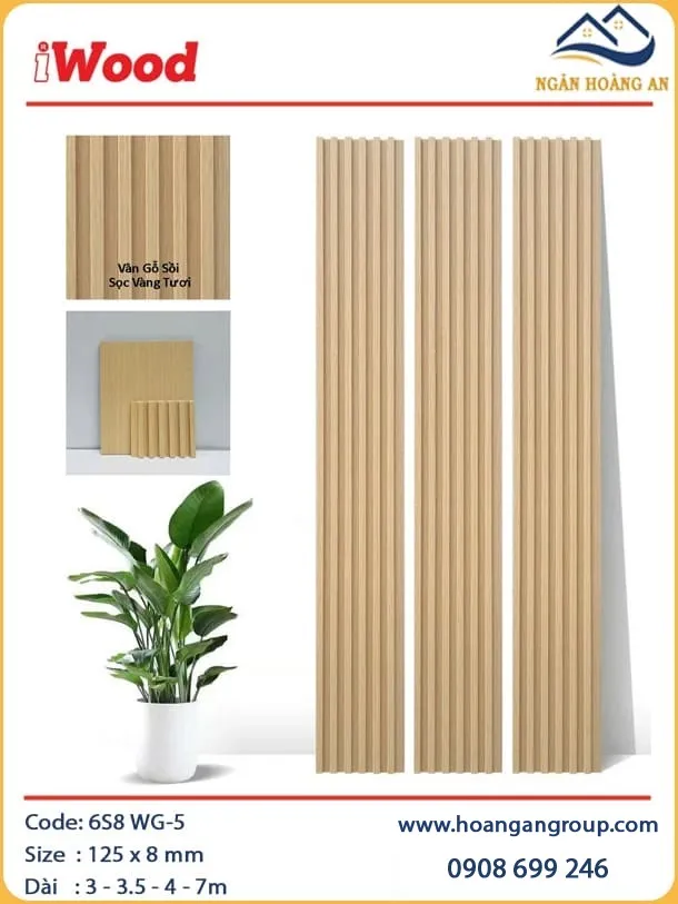 Ốp Trần Lam Sóng Than Tre Vân Gỗ Sồi Sọc Vàng Tươi iWood 6S8 WG-5