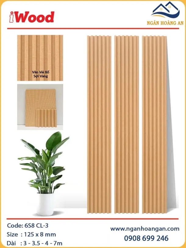 Tấm Lam Sóng Than Tre Ốp Tường Giả Vải Bố Vàng iWood 6S8 CL-3