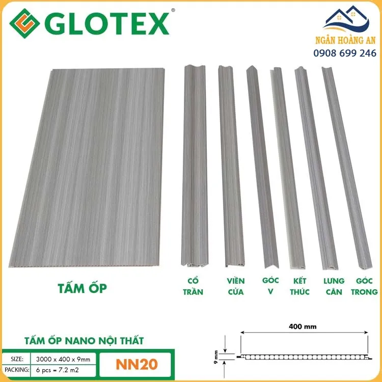 Tấm Nano Ốp Tường Glotex NN20 9mm Vân Sọc Xám Khói