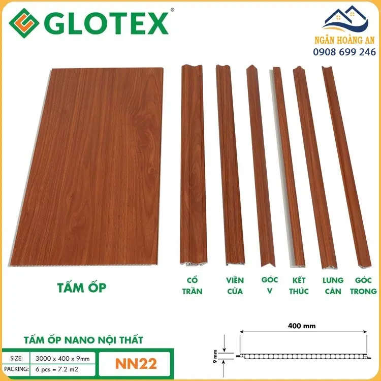 Tấm Nano Ốp Tường Trần Glotex 9mm NN22 Vân Gỗ Xoan Đào Đỏ Tấm Nano Ốp Tường Trần Glotex 9mm NN22 Vân Gỗ Xoan Đào Đỏ