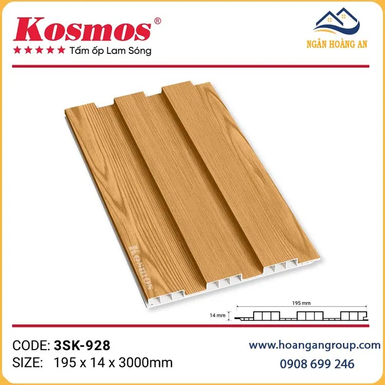 Tấm Nhựa Giả Gỗ Lam 3 Sóng Chân Kép Kosmos 3SK-928