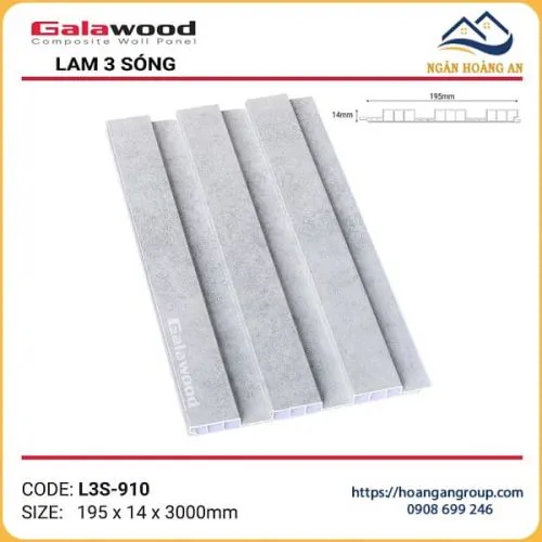 Tấm Nhựa Lam 3 Sóng Thấp Galawood Xám Ghi L3S-910