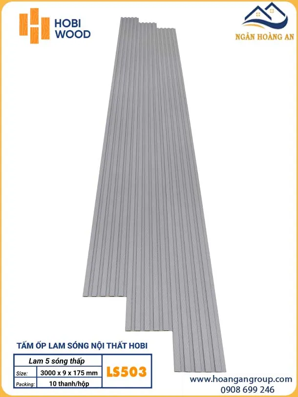 Tấm Nhựa Lam 5 Sóng Thấp HobiWood LS503 Vân Xám Nhạt