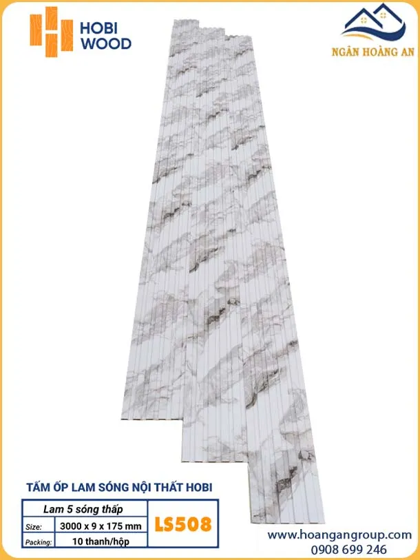 Tấm Nhựa Lam 5 Sóng Thấp HobiWood LS508 Vân Đá Xám Marble
